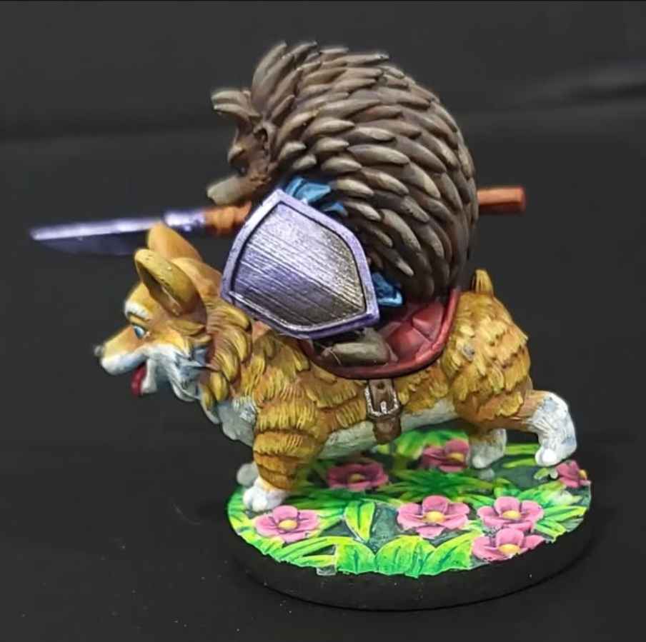 Hedgehog on Corgi - Painted by Kayle Larson
