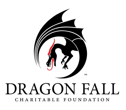 Logo for Dragon Fall Charitable Foundation with a stylized dragon